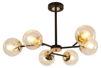 Produktbild von Kronleuchter, 6-Lampen-Design, Glasglobus-Schirm, schwarz