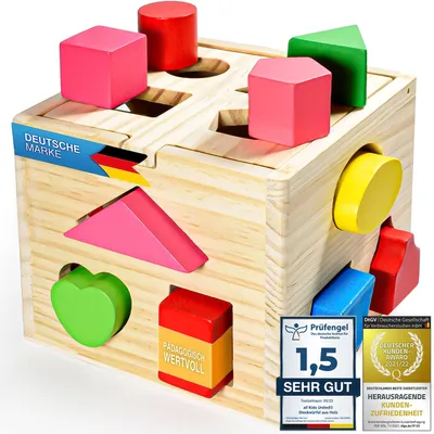 Image de Tous les cubes à encastrer Kids United en bois Jouets cubes puzzle Boîte à encastrer pour bébés et jeunes enfants ; les jouets en bois développent la motricité