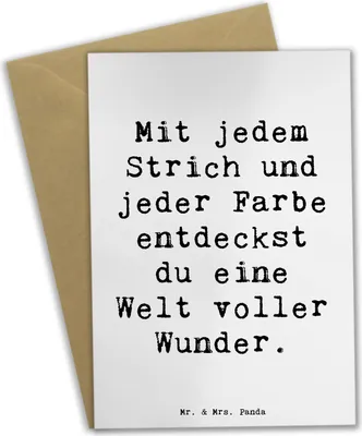 Produktbild von Mr. & Mrs. Panda Glückwunschkarte Spruch Die Freude an der Kreativität entdecken - Weiß - Geschenk, weihnachtskarten, Mutmacher, dankeskarten, Grußkarten, Träume, Trost