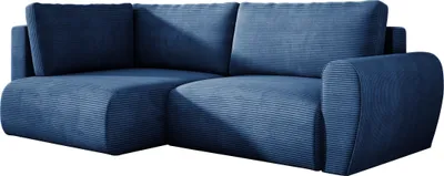 Produktbild von Ecksofa PASO L mit Schlaffunktion L Form, Eckcouch Cordstoff mit Bettkasten und Kissen, Polsterecke 155x243 cm, Wohnlandschaft - Links Blau PS05