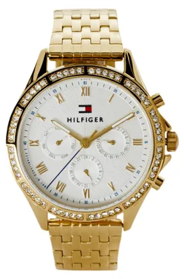 Produktbild von Tommy Hilfiger Multi Zifferblatt Quarz Uhr für Damen mit Goldfarben Edelstahlarm