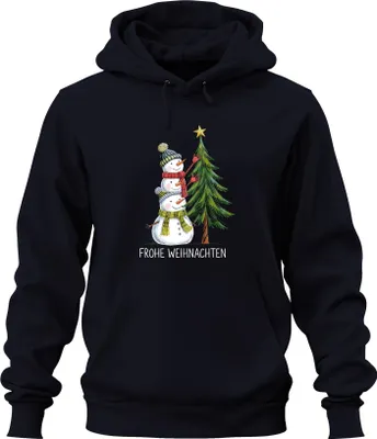 Zdjęcie produktu dla Wesołych Świąt Snowmen Christmas Tree Cute Kids Uni Bluza z kapturem, Granatowy, L