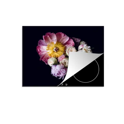 Produktbild von KitchenYeah© Herdabdeckplatte Blumen - Rosa - Pastell , 59x52cm, Küche Deko, Glaskeramikkochfeld Herdabdeckung, Abdeckplatte fùr Kochfeld