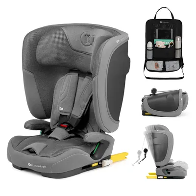 Obrázok produktu pre Detská autosedačka Kinderkraft FIX2GO i-Size 76–150 cm, ISOFIX, SAFERIDE SENSOR, H-GUARD+, EASY GROW, skladateľná, AIR FLOW, R129, sivá, s organizérom do auta