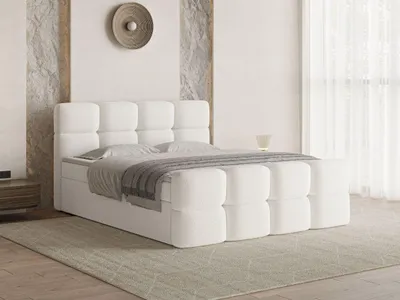Produktbild von GrainGold Boxspringbett Rivon 160x200 cm - Bett 160x200, Boxspringbett mit Bettkasten und Lattenrost - Creme (Lambi 01)