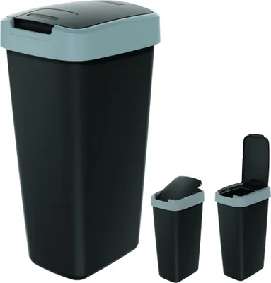 Zdjęcie produktu dla Pojemnik na odpady Keden Compacta Q z pokrywą uchylną i na zawiasach 25L plastikowy pojemnik do segregacji odpadów recyklingowych - czarny z szarą ramą