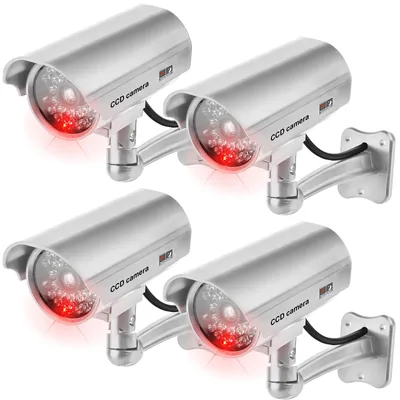 Productafbeelding van 4 stuks dummy-camera, dummy bewakingscamera met knipperende led, fake beveiligingscamera voor binnen en buiten