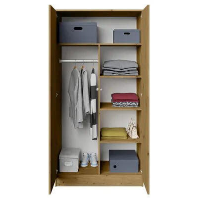 Produktbild von BEAUTYSOFA | Drehtürenschrank LOOK Eiche Artisan - Moderner Kleiderschrank 90 cm – Minimalistischer Schrank mit 2 Türen