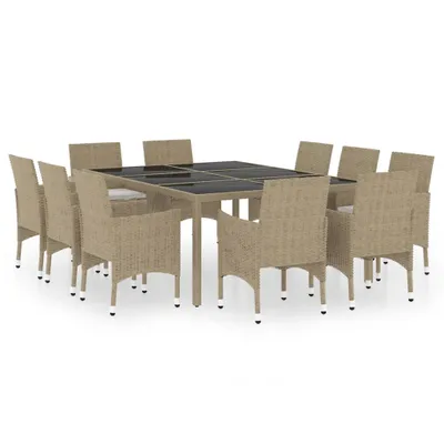 Produktbild von vidaXL 11-tlg. Garten-Essgruppe Poly Rattan Beige