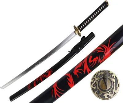 Image de Katana samouraï décoratif avec motif de dragon + support | réplique faite à la main | saya laqué | 4KM108-410