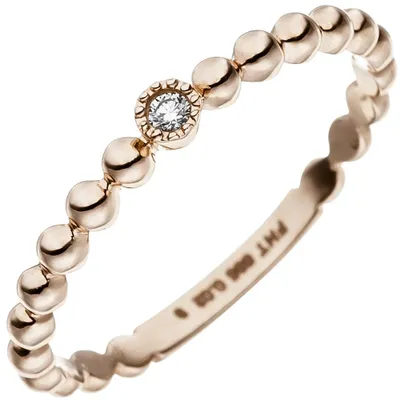 Produktbild von Ring Goldring Kugelring mit Diamant Brillant 0,02 Ct. Solitär 585 Gold Rotgold Innenumfang 60mm Ø19.1mm