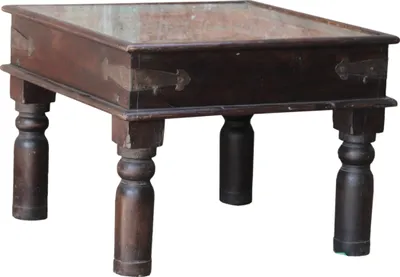 Produktbild von Kolonnialstil Kaffeetisch, Couchtisch mit Glasplatte - Modell 87, Braun, Holz,Messing,Glas, 46*60*60 cm, Kaffeetische & Bodentische