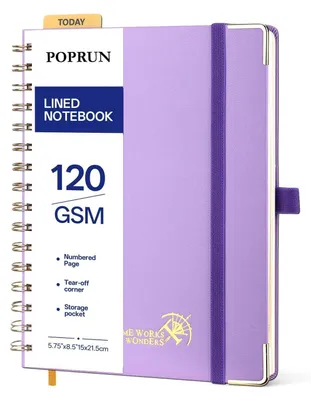 Produktbild von Notizbuch A5 Liniert, 120gsm Papier, 141 nummerierte Seiten, Hardcover Spiralblock, Violett