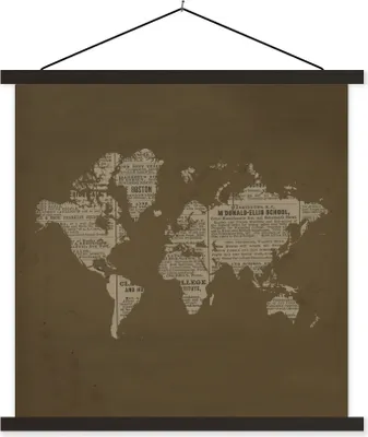 Produktbild von MuchoWow® Textilposter Weltkarte - Zeitung - Braun 40x40 cm mit schwarzem Rahmen - Fotos
