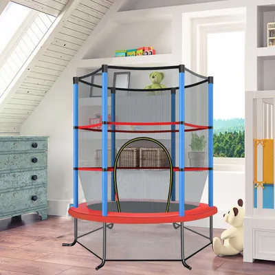 Image de Trampoline de jardin COSTWAY Ø165cm avec filet de sécurité, trampoline pouvant supporter jusqu'à 135KG, pour enfants à partir de 3 ans Bleu