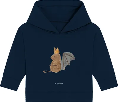 Produktbild von Mr. & Mrs. Panda Organic Baby Hoodie Fledermaus Sitzen 12. - 18. Monat - French Navy - Geschenk, Kapuzensweatshirt, Motivation, Kapuzenshirt, Fledermäuse, Entspannen