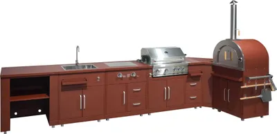 Immagine prodotto di Cucina angolare da esterno 6 elementi di cui 3 moduli cottura/lavello - Oviala Memphis