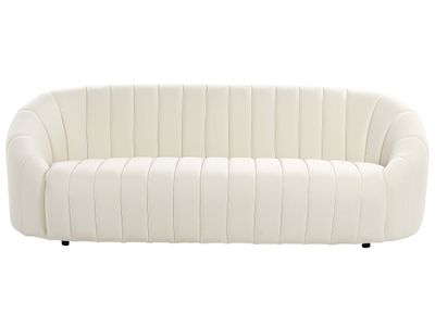 BELIANI 3-Sitzer Sofa Weiß Samt mit Niedriger Rückenlehne Gesteppt Oval Muschel Form Retro Design Wohnzimmer Schlafzimmer Ausstattung Couch Polstersofa