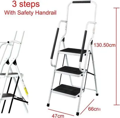 Image de Escalier d'accès pliant, avec 3 marches, équipé d'une rampe de sécurité, en acier antidérapant, pour une utilisation intérieure