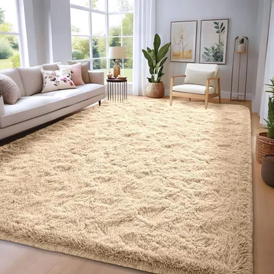 Produktbild von Hochflor-Teppich Wohnzimmer Schlafzimmer Camel Beige 180x270cm