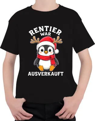 Produktbild von Rentier war t Pinguin Weihnachten lustig Geschenk Uni Kinder T-Shirt, Schwarz, 116