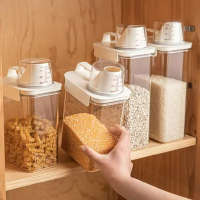 Zdjęcie produktu dla 1800 ml średniej wielkości zestaw pojemników do przechowywania zbóż, słoiki do przechowywania, słoiki do przechowywania żywności, pojemność pojemnika na mąkę i ryż, pudełko do przechowywania.