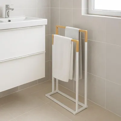 Obrázek produktu pro Stojan na ručníky se 2 tyčemi - kov a bambus