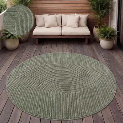 Produktbild von Outdoor Teppich Wetterfest Balkon Wohnzimmer Skandinavisches Boho Einfarbig Grösse 120 cm Rund