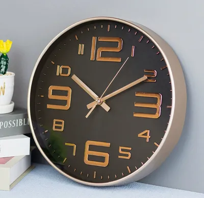 Produktbild von MODFU Wanduhr Ohne Tickgeräusche 12 Zoll/30cm Modern Quartz Lautlos Wanduhr Schleichende Sekunde Küchenuhren, für Wohnzimmer Kinderzimmer Küche Schlafzimmer Büros (Schwarzes Roségold-3D)