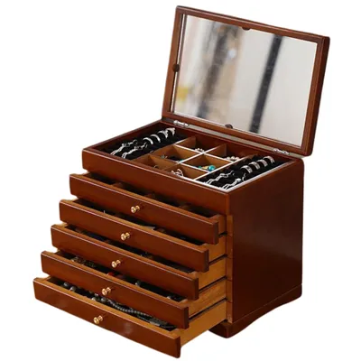 Produktbild von Schmuckschatulle, Schatulle, Holz, Schmuckaufbewahrung, 5 Ebenen, Etui zur Aufbewahrung von Ringen, Ohrringen, Armbändern, Halsketten, Geschenkbox mit Schmuck-Organizer