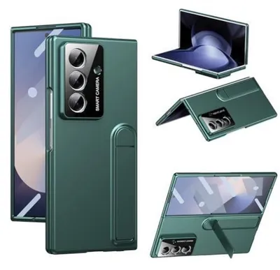 Image de Coque de protection pour Samsung Galaxy Z Fold 7, avec support et protection d'écran, couleur verte