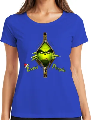 Produktbild von Grinch Eww People Reißverschluss Weihnachten mürrisch Grinchmas Damen T-Shirt, Blau, XXL