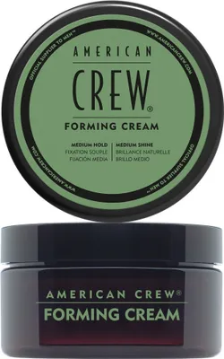 A top view and a front view of a jar of American Crew Forming Cream.