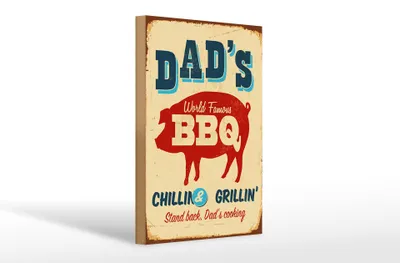 Produktbild von Holzschild Retro 20x30cm dad`s world famous BBQ grillin