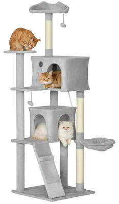 Image de Arbre š€ chat tour de jeux pour chat, platesformes, niches, lit, hamac, šŠchelle et griffoirs en sisal 56x56x180cm gris