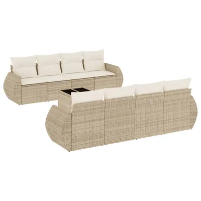 Produktbild von vidaXL 9-tlg. Garten-Sofagarnitur mit Kissen Beige Poly Rattan