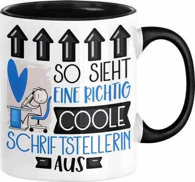 Produktbild von Schriftstellerin Geschenk Tasse Geschenkidee für Schriftstellerin Geburtstag Weihnachten Spruch So Sieht Eine Richtig Coole Schriftstellerin Aus Kaffee-Becher  (Schwarz)