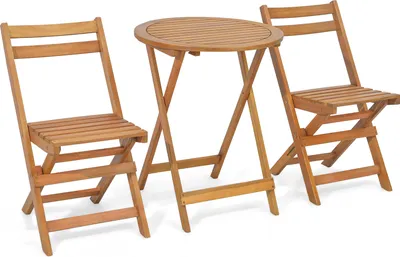 Produktbild von COSTWAY 3tlg. Bistroset klappbar, 2 Gartenstühle und Beistelltisch, Gartenmöbel Akazienholz