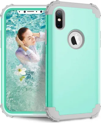 Produktbild von iPhone XS / X Hülle, LaimTop Heavy Duty 3 in 1 Hybrid Hart PC Flexibel TPU Silikon Stossfest Kratzfest Tasche Schutzhülle für iPhone XS / iPhone X Minzgrün