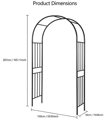 Immagine prodotto di Arco in metallo per giardino – cancello e supporto per piante rampicanti – ideale per rose e piante rampicanti – struttura robusta – 50 cm di larghezza – 267 cm di altezza – colore nero