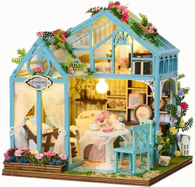 Image de Habarri | Maison miniature - Maison de poupées DIY - Maison en bois avec meubles et éclairage LED - Cadeau pour les enfants - Roseraie