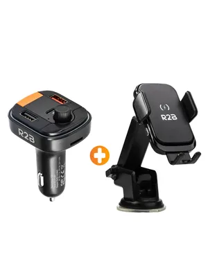 Productafbeelding van R2B Telefoonhouder Auto met Draadloze Oplader en Bluetooth FM Transmitter – Voor Raam Dashboard en Ventilatierooster