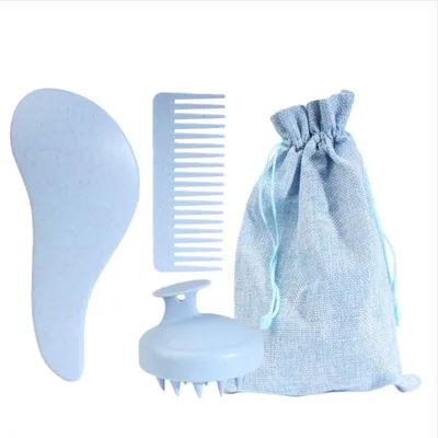 Produktbild von INF Weizenstroh Haarbürsten Set 3-teilig - Kopfhautmassage & Haarpflege Blau
