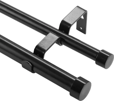 Produktbild von VEVOR Gardinenstangen Innenlauf 2-Läufig, 183-366 cm Gardinenstangen 13,6 kg Tragfähigkeit mit Abgerundetem Kopf & Halterung - Dekorative Fenster für Wohnzimmer Schlafzimmer Fenster / Schwarz