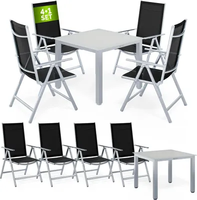 Produktbild von CASARIA® Gartenmöbel Set 4 Stühle mit Tisch 90x90cm Aluminium Sicherheitsglas Wetterfest Klappbar Modern Terrasse Balkon Möbel Sitzgruppe Garnitur Bern