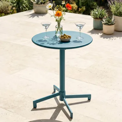 Produktbild von Runder Bistro-Gartentisch mit Klappplatte Pazifikblau - Oviala Palavas