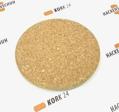 A round cork coaster is shown on a white background with text overlays.