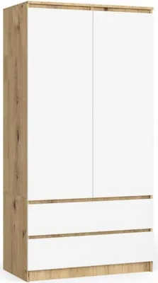 Obrázek produktu pro BDW Šatní skříň 2 dveře 2 zásuvky, zrcadlo, dub artisan / bílá, 180x90x51