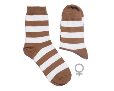 Productafbeelding van Damen basic sokken van katoen, design mix, kleur camel-latte, blokkenstreep, maat 39-42