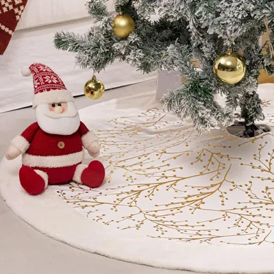 Productafbeelding van Rond kerstboomrok in witgoud, 50 inch, van effen fluweel voor kerstversiering